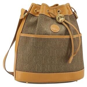 GUCCI Shoulder Bag Canvas Leather Beige Gold Auth ep12266